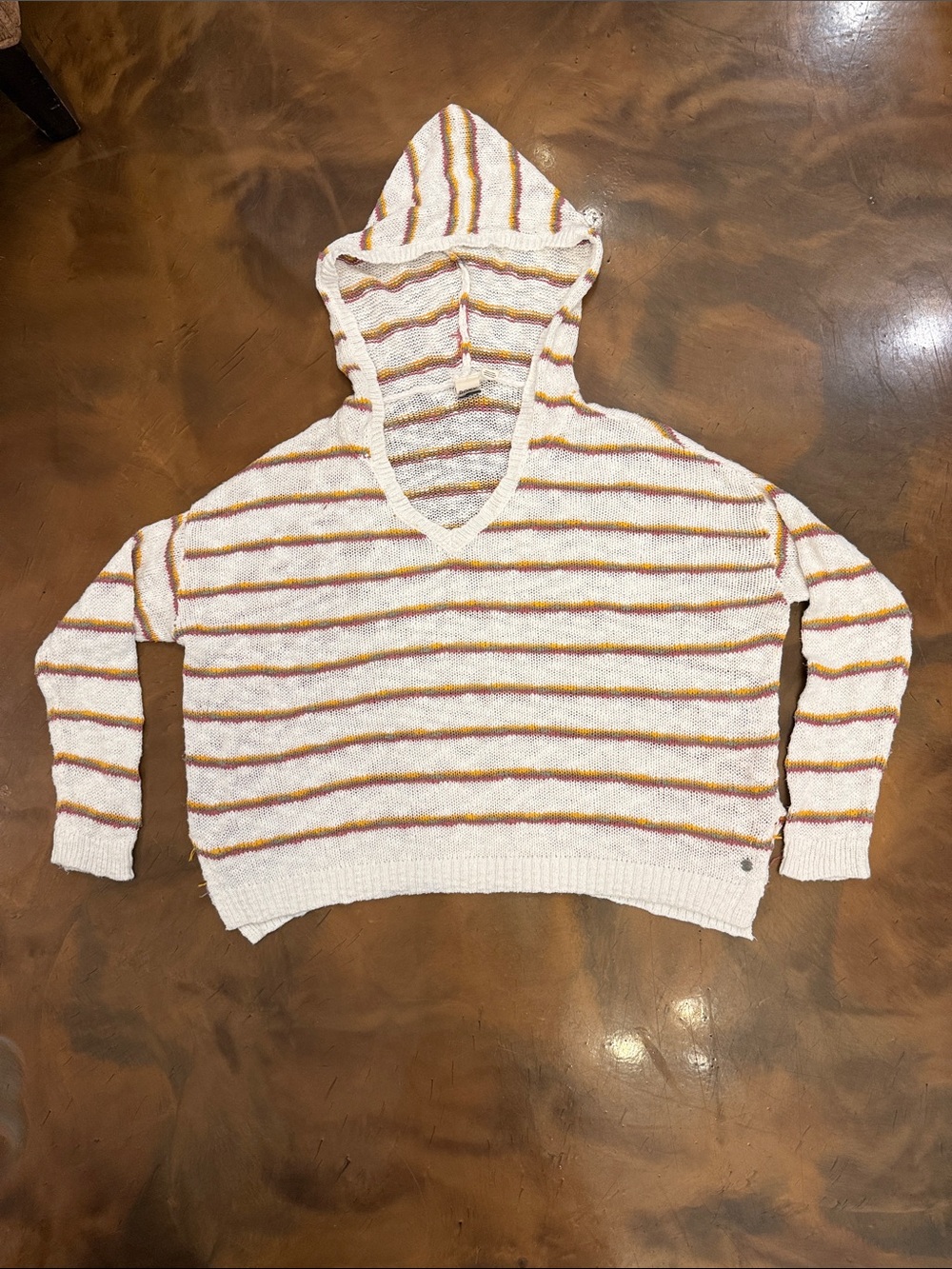 Roxy Women’s Hooded Striped Sweater - Cream with Mustard Green & Rust Stripes